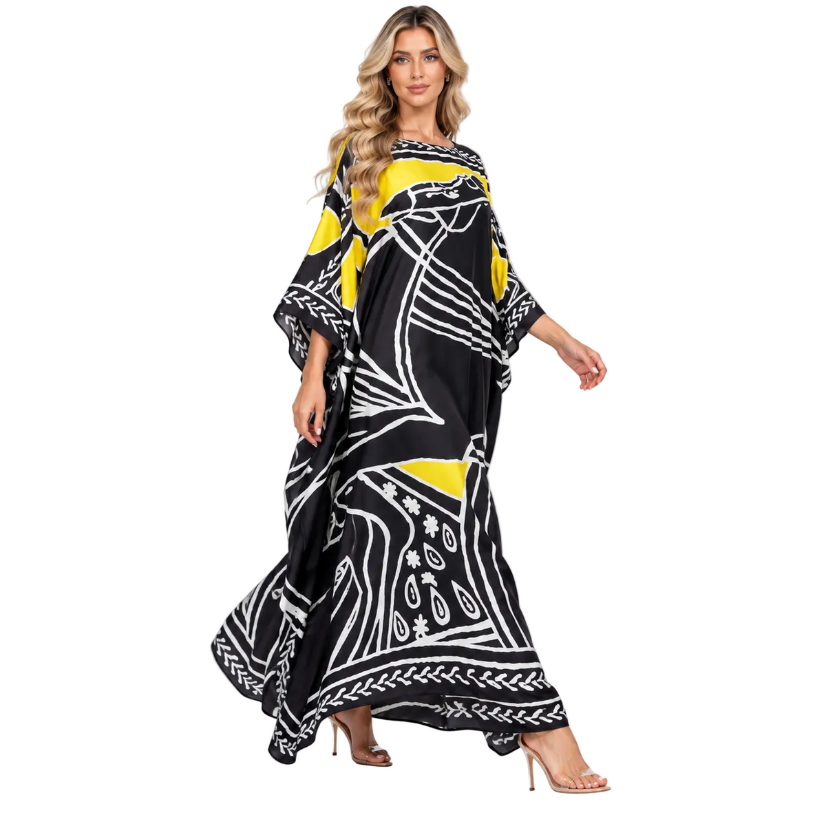 Elegant Black Yellow Abstract Modern Kaftan-2