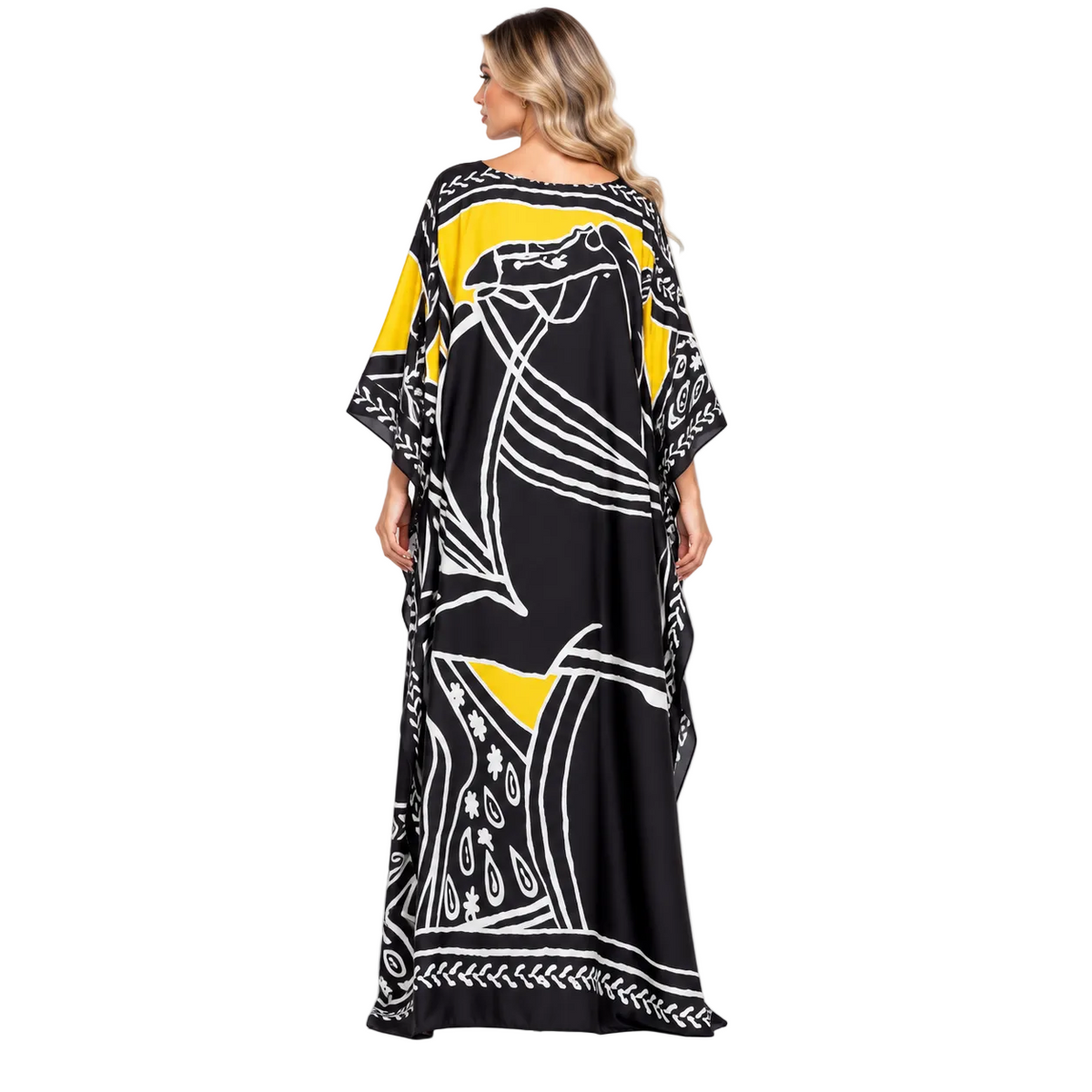Elegant Black Yellow Abstract Modern Kaftan-4