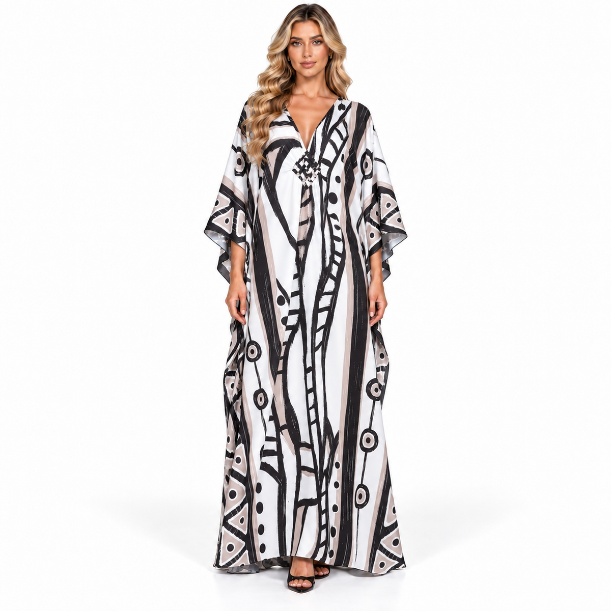 Abstract Geometric Print Elegant Modern Kaftan-1
