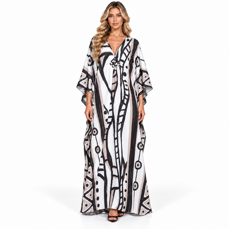 Abstract Geometric Print Elegant Modern Kaftan-1