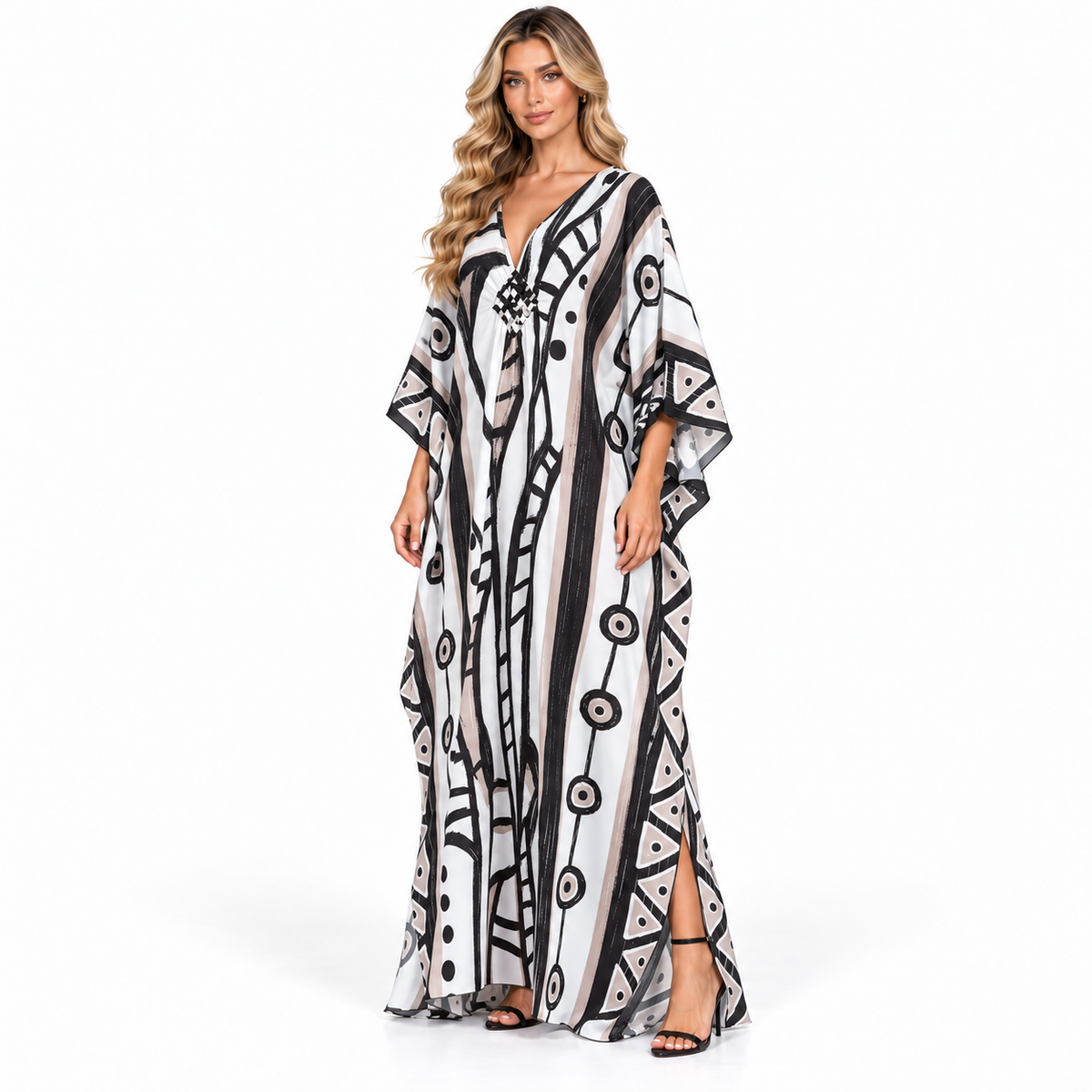 Abstract Geometric Print Elegant Modern Kaftan-2