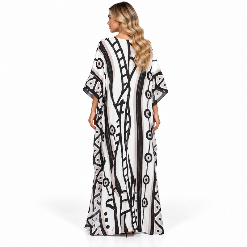 Abstract Geometric Print Elegant Modern Kaftan-4