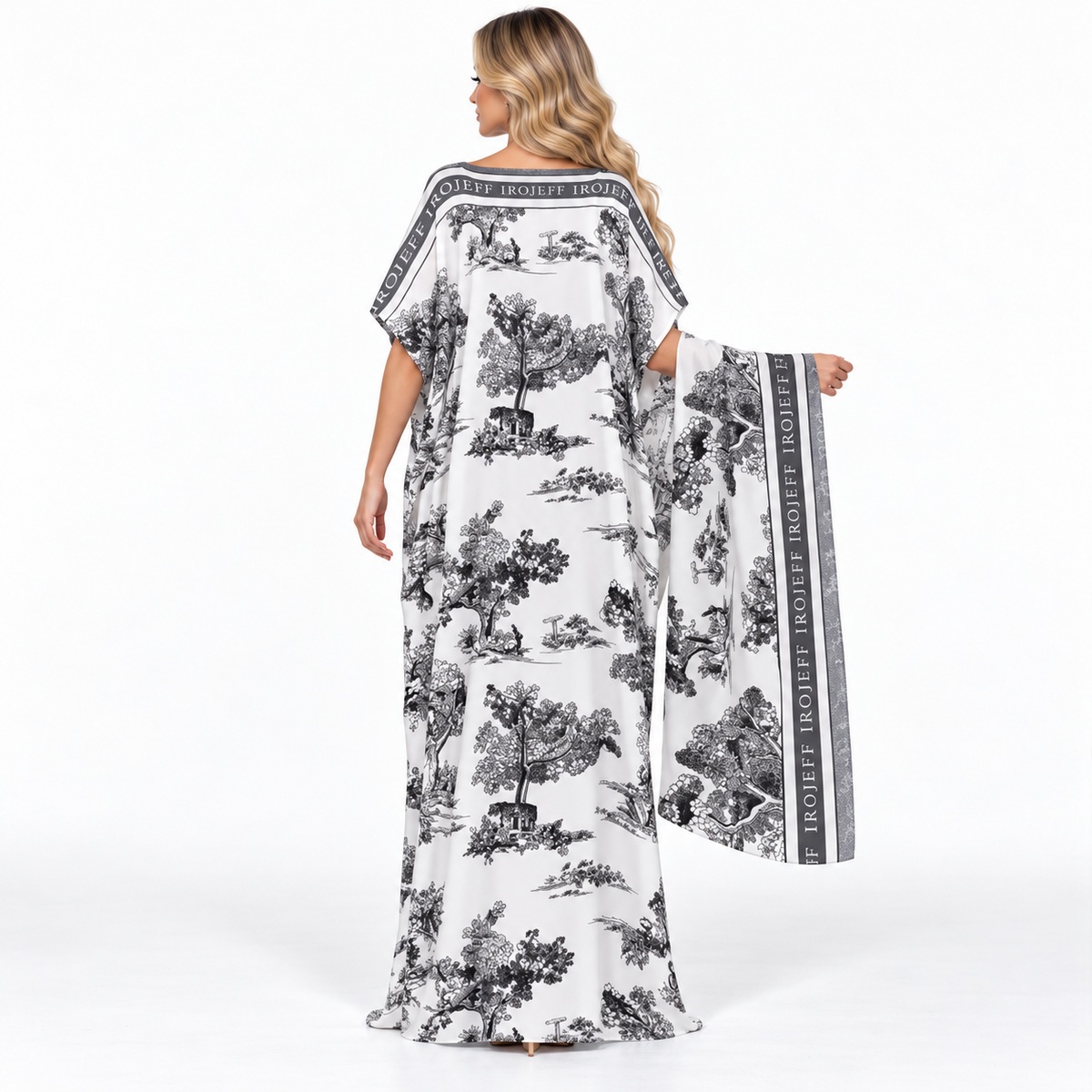 Elegant Monochrome Landscape Printed Modern Kaftan-4
