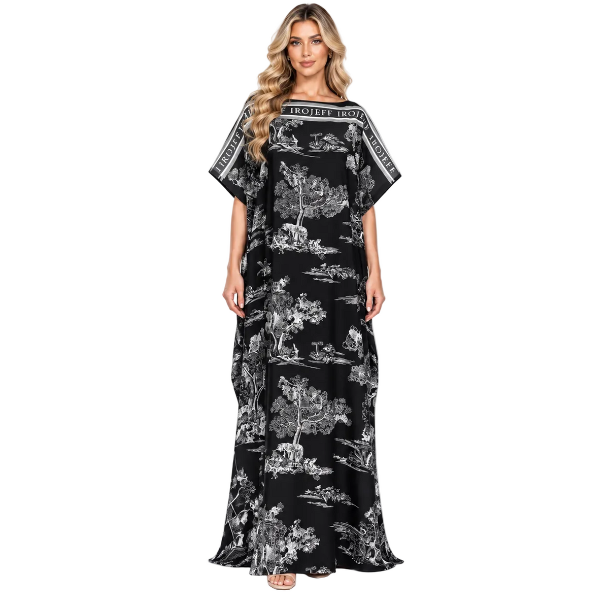 Elegant Black Scenic Print Modern Kaftan-1