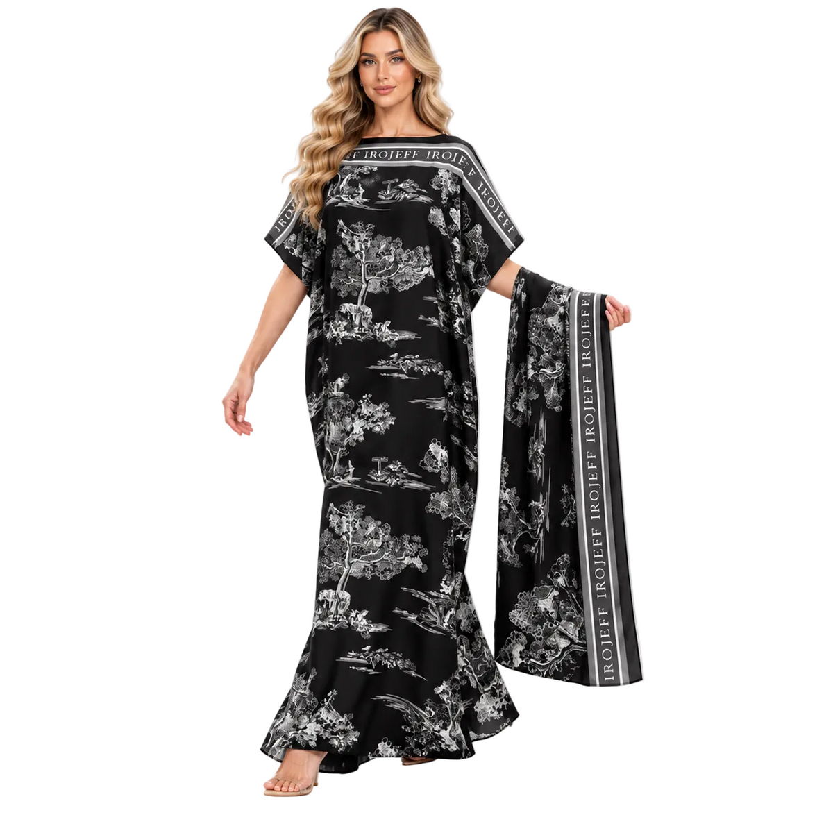 Elegant Black Scenic Print Modern Kaftan-3