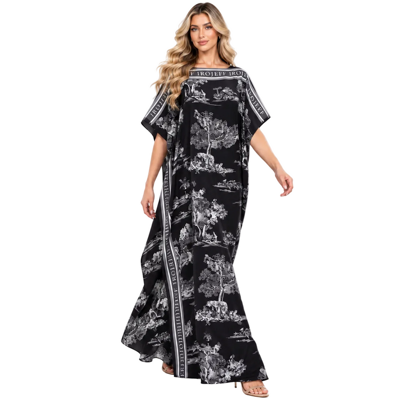 Elegant Black Scenic Print Modern Kaftan-2