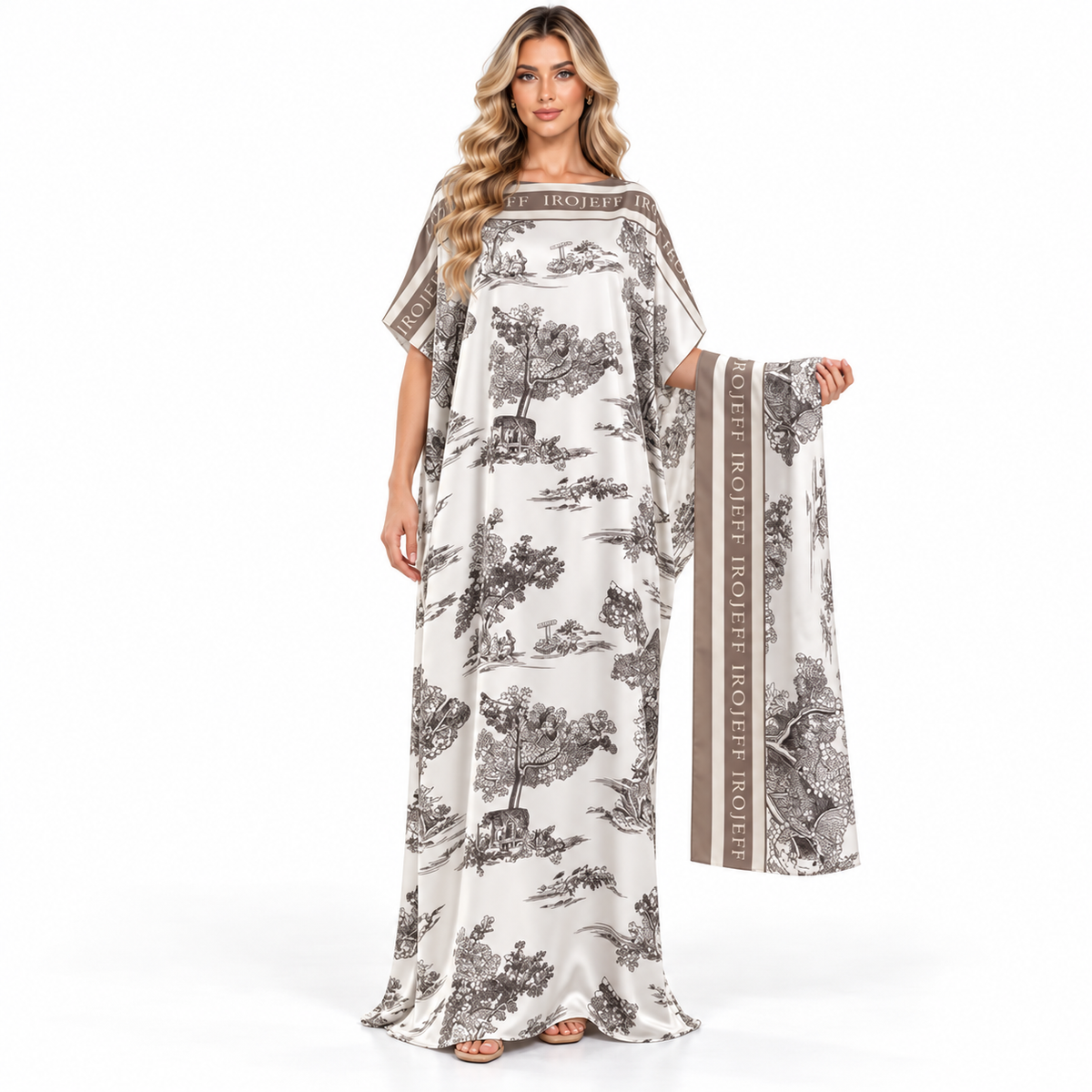 Ivory Scenic Print Elegant Modern Kaftan-1