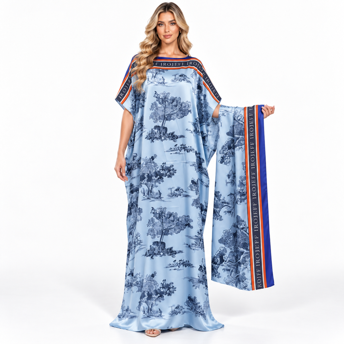 Elegant Sky Blue Landscape Modern Kaftan-1