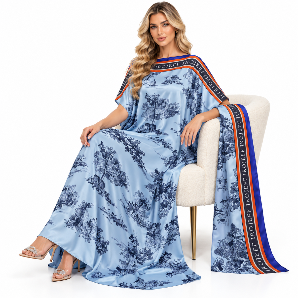 Elegant Sky Blue Landscape Modern Kaftan-3