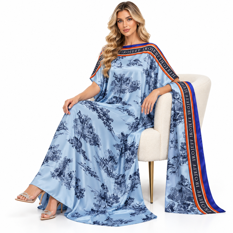 Elegant Sky Blue Landscape Modern Kaftan-3
