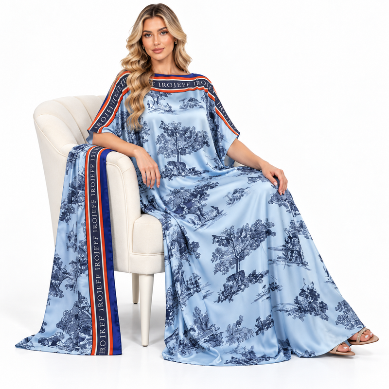 Elegant Sky Blue Landscape Modern Kaftan-2
