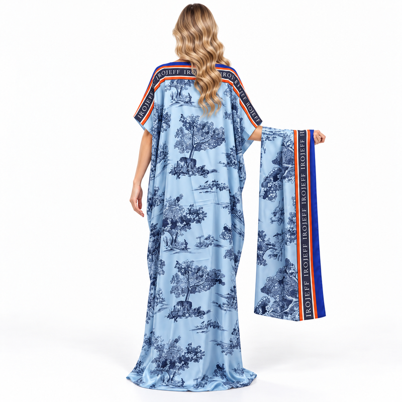 Elegant Sky Blue Landscape Modern Kaftan-4