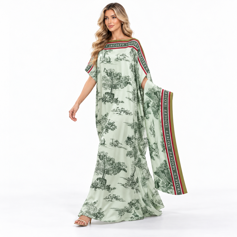 Elegant Mint Green Scenic Modern Kaftan-3
