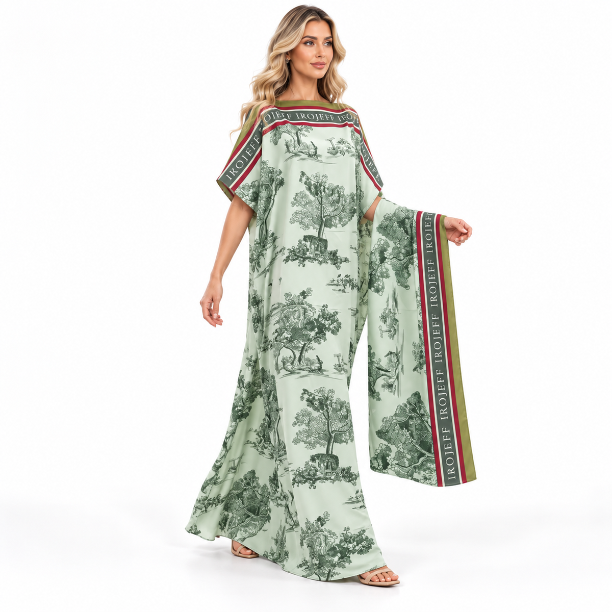 Elegant Mint Green Scenic Modern Kaftan-2