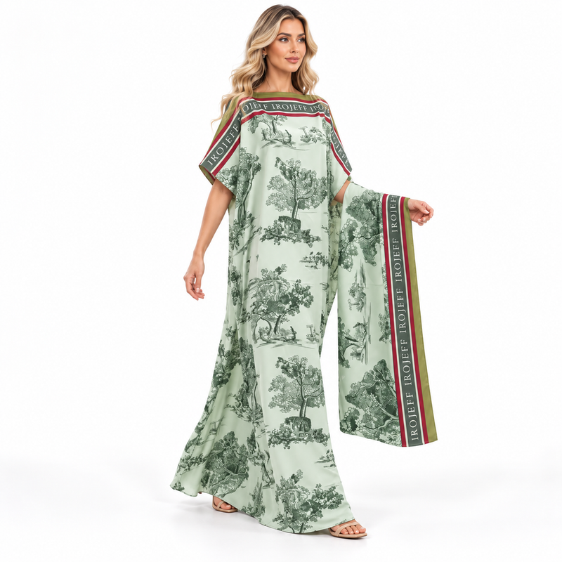 Elegant Mint Green Scenic Modern Kaftan-2