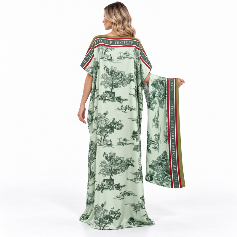 Elegant Mint Green Scenic Modern Kaftan-4