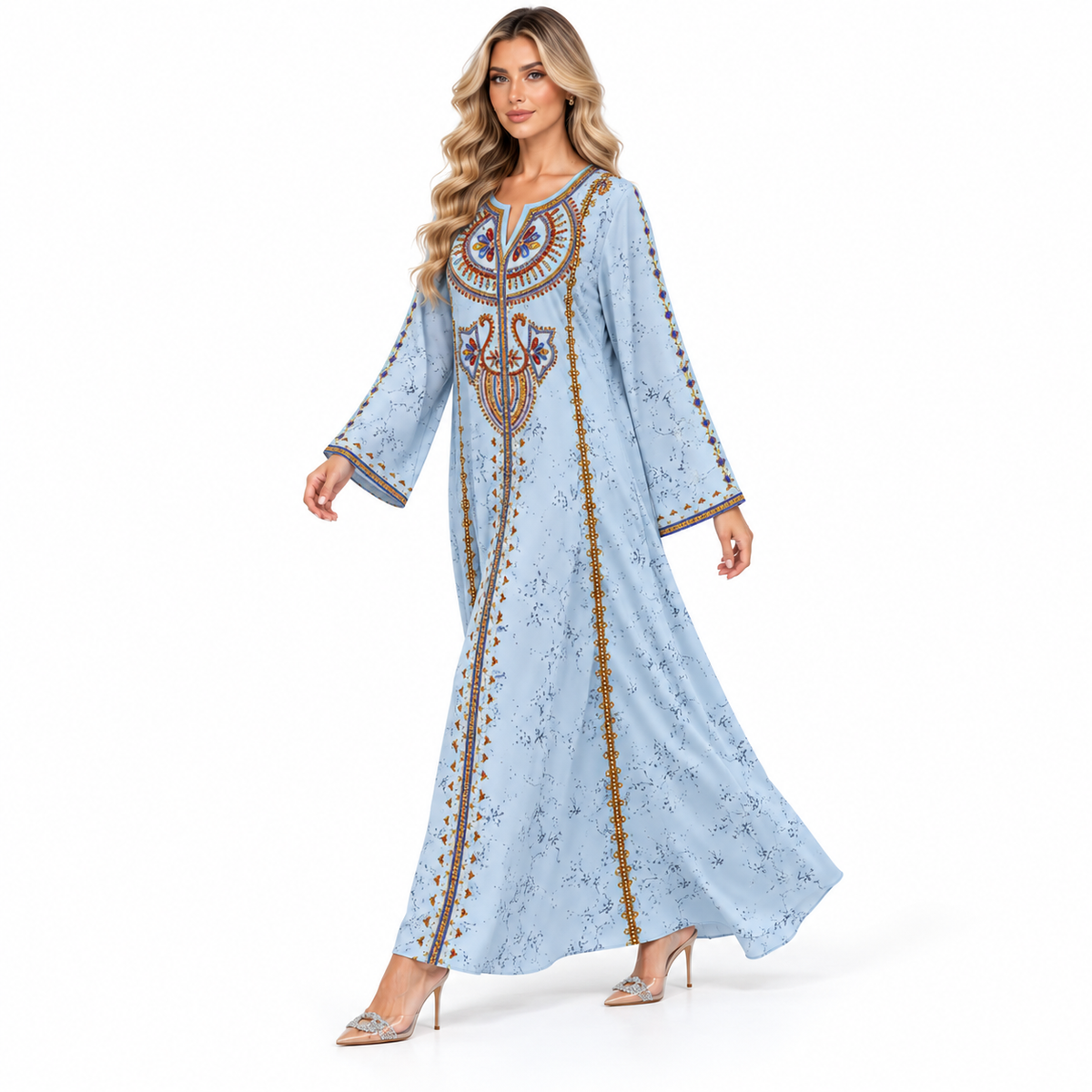 Elegant Lanse Color Embroidered Modern Kaftan-3