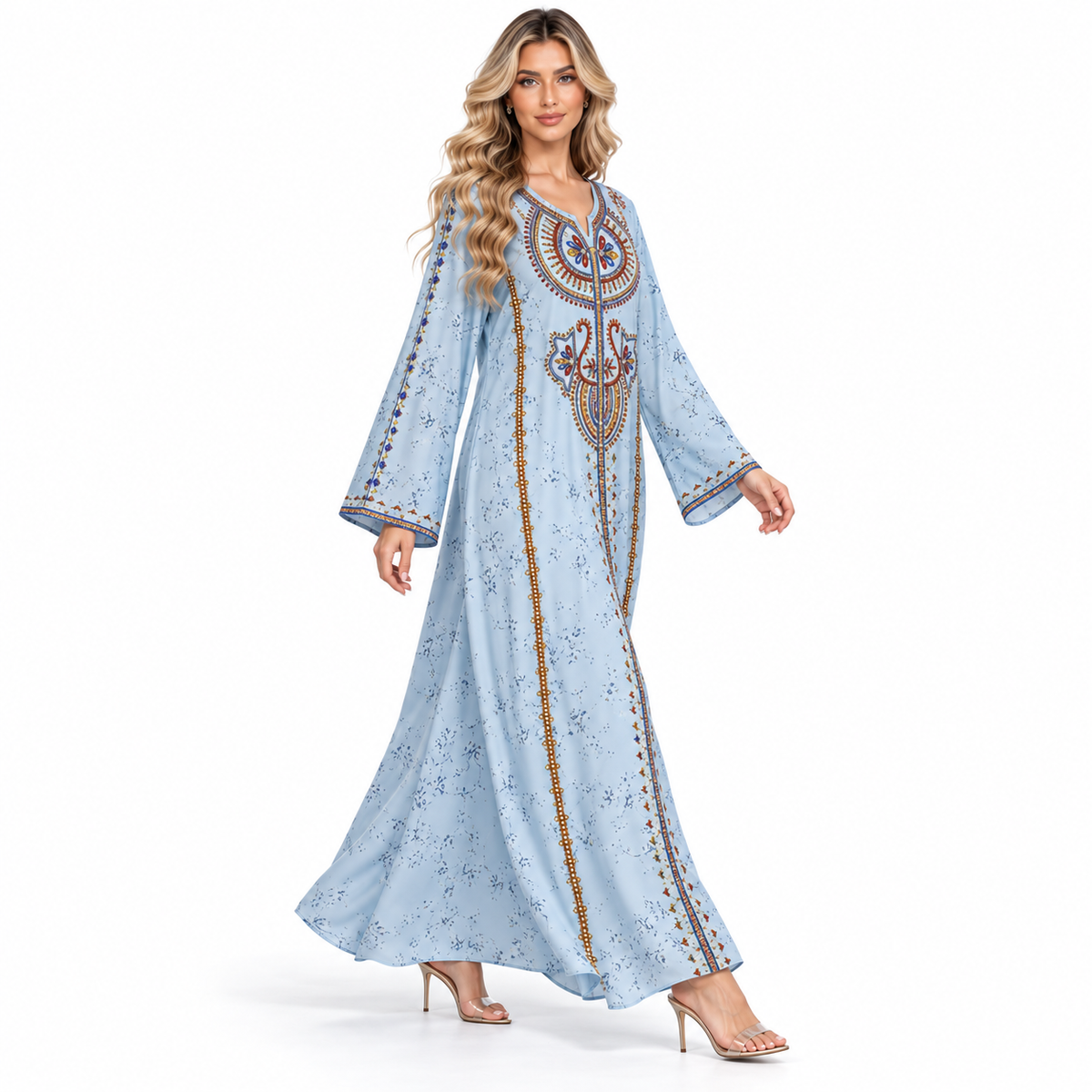 Elegant Lanse Color Embroidered Modern Kaftan-2