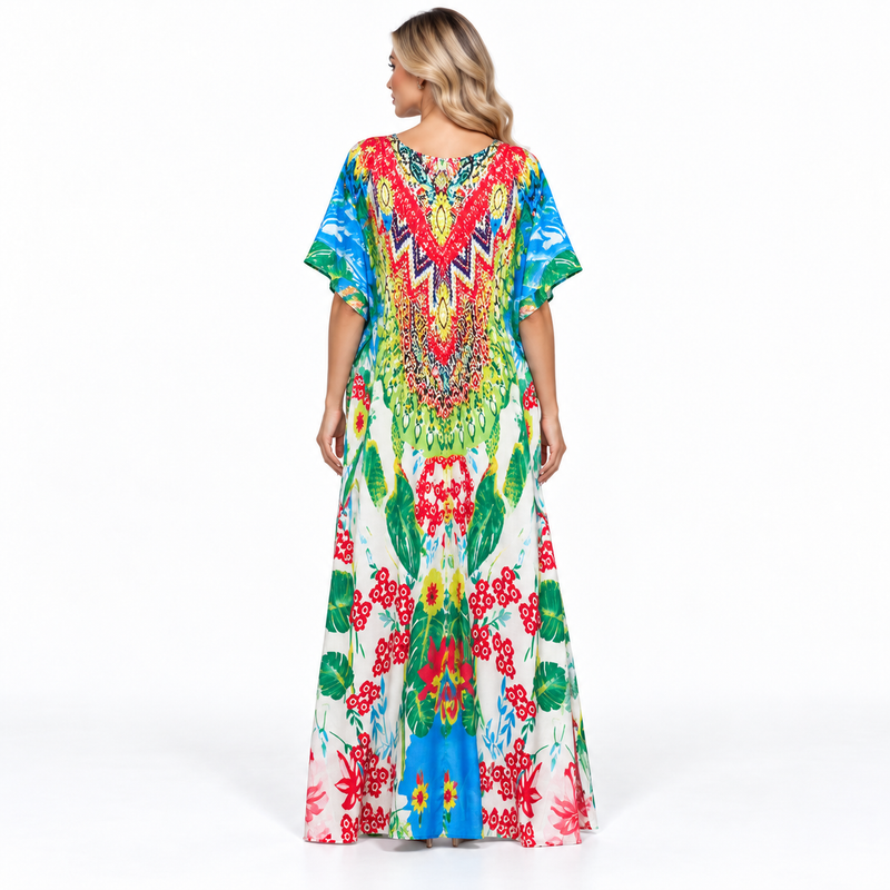Vibrant Tropical Floral Printed Modern Kaftan-4