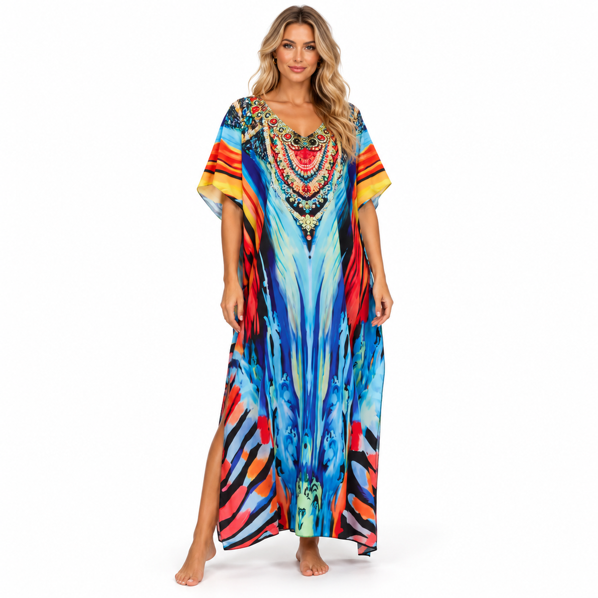Vibrant Multicolor Abstract Print Modern Kaftan-1