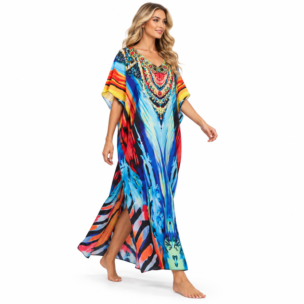 Vibrant Multicolor Abstract Print Modern Kaftan-3