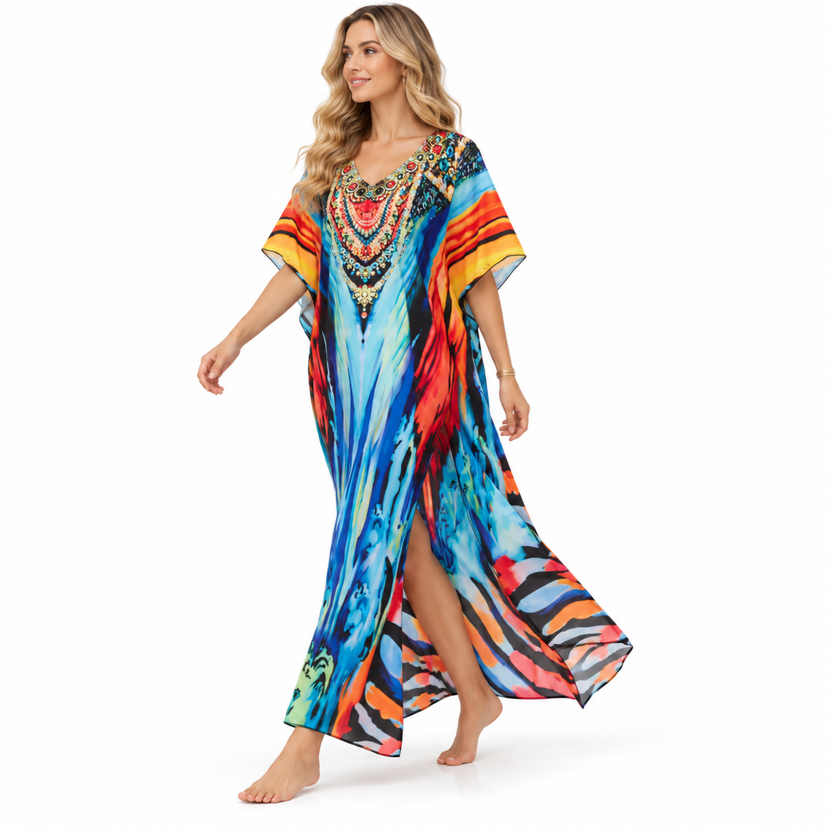 Vibrant Multicolor Abstract Print Modern Kaftan-2