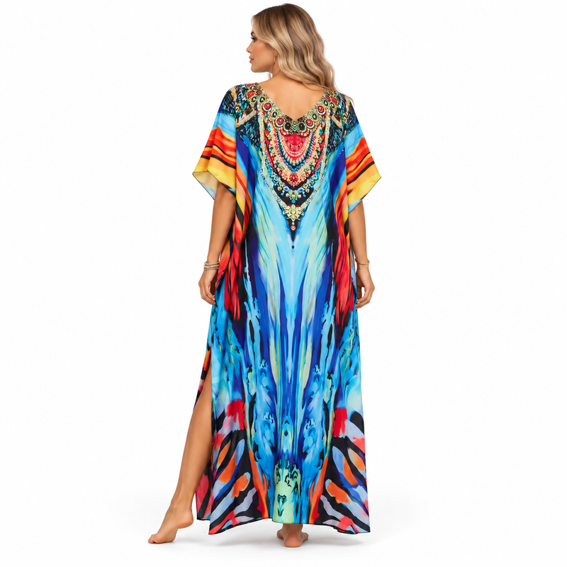 Vibrant Multicolor Abstract Print Modern Kaftan-4