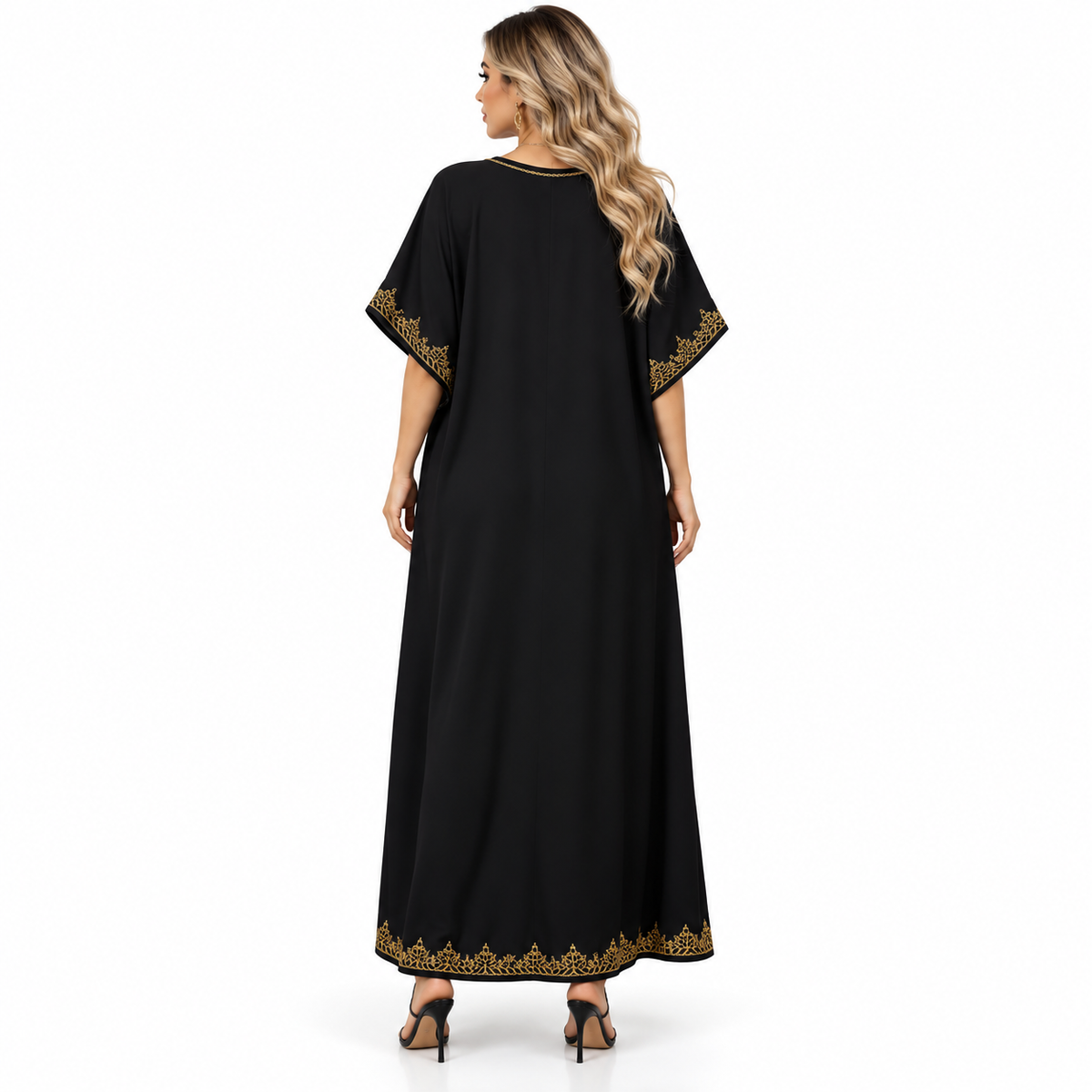 Elegant Black Gold Embroidered Modern Kaftan-4
