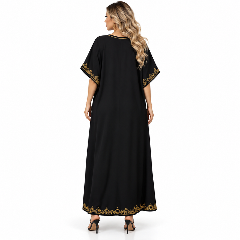 Elegant Black Gold Embroidered Modern Kaftan-4