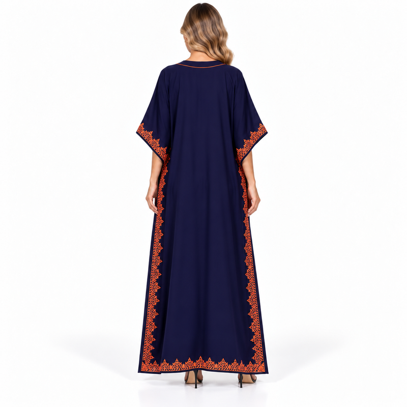Elegant Navy Blue Embroidered Modern Kaftan-4