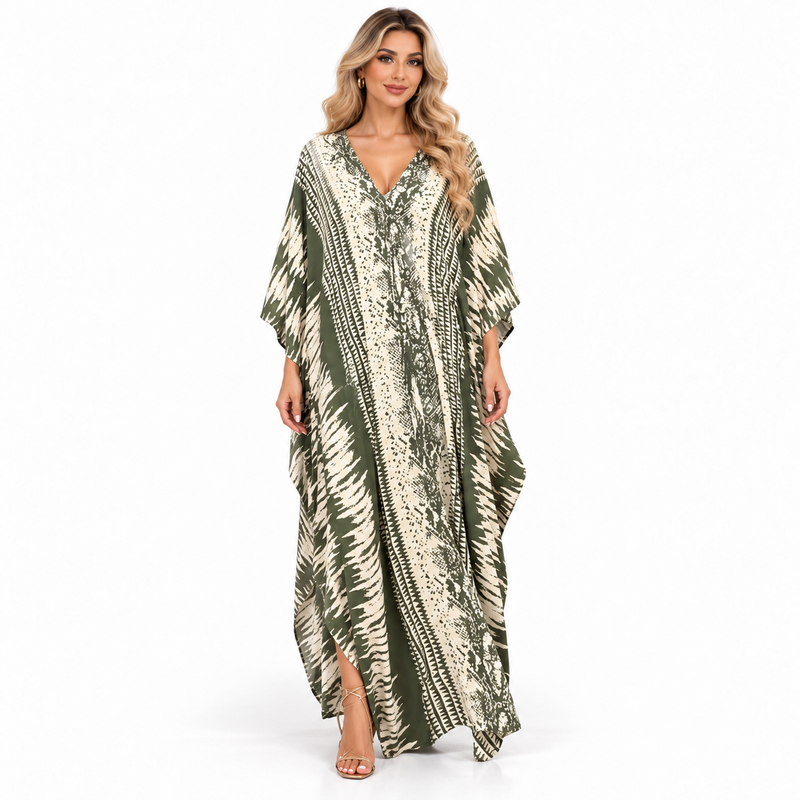 Elegant Olive Green Printed Modern Kaftan-1