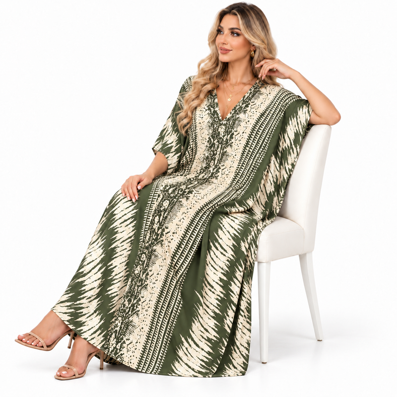 Elegant Olive Green Printed Modern Kaftan-3