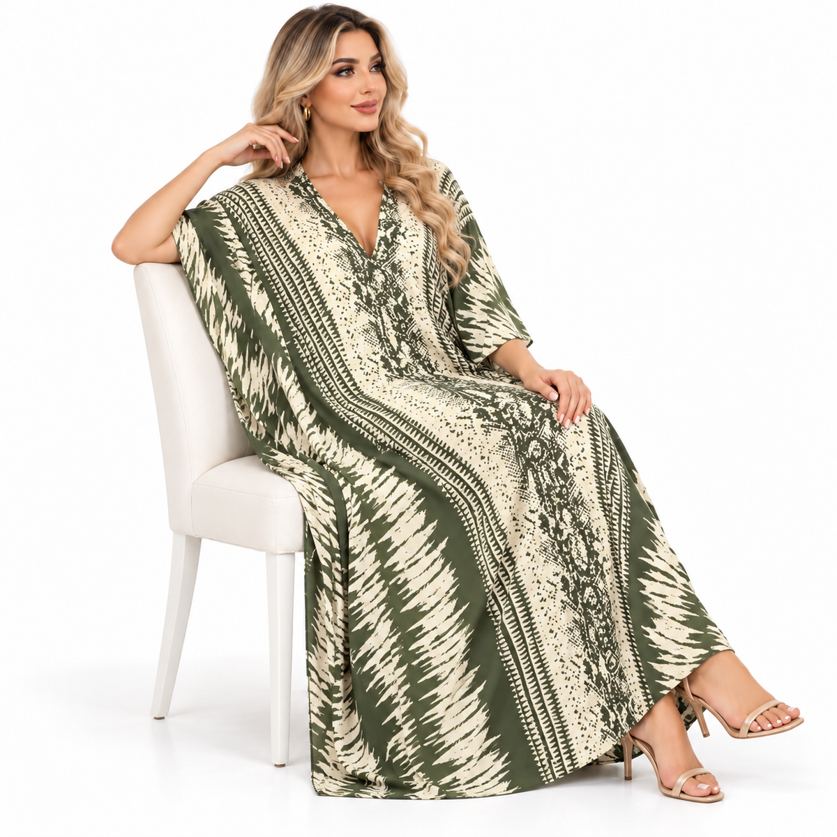 Elegant Olive Green Printed Modern Kaftan-2