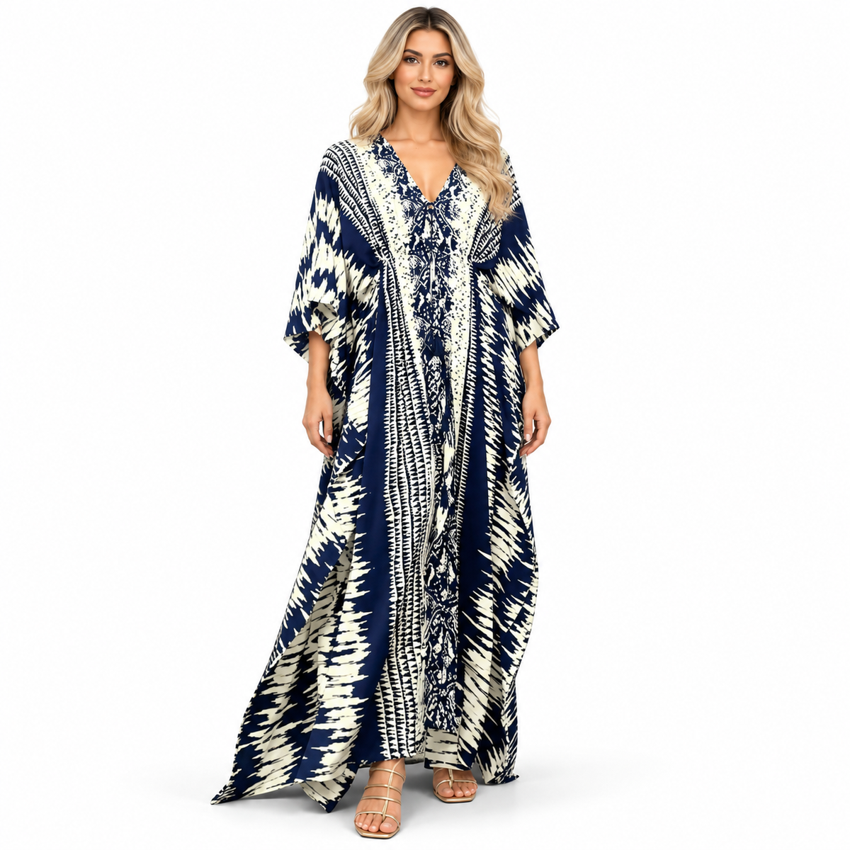 Navy Blue Abstract Print Modern Kaftan-1