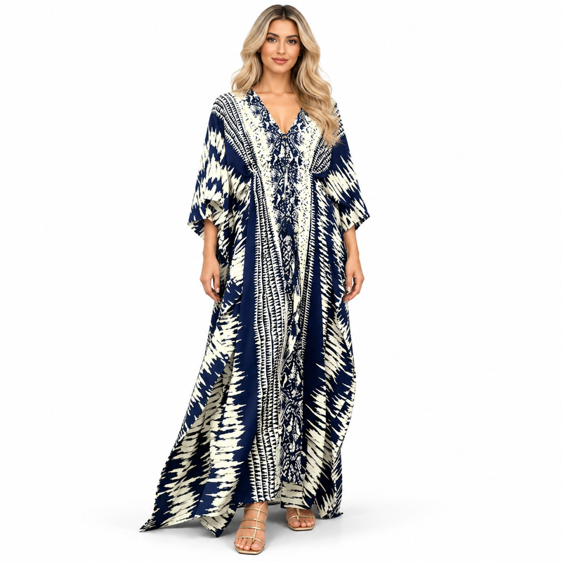 Navy Blue Abstract Print Modern Kaftan-1