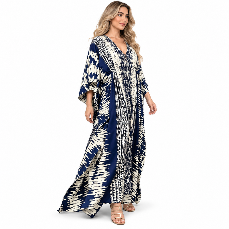 Navy Blue Abstract Print Modern Kaftan-3