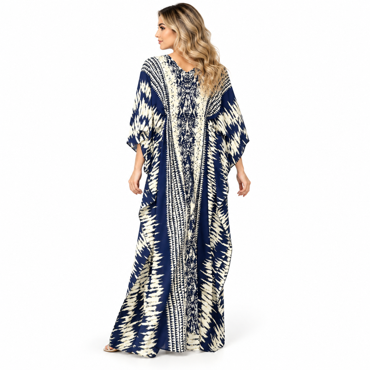 Navy Blue Abstract Print Modern Kaftan-4
