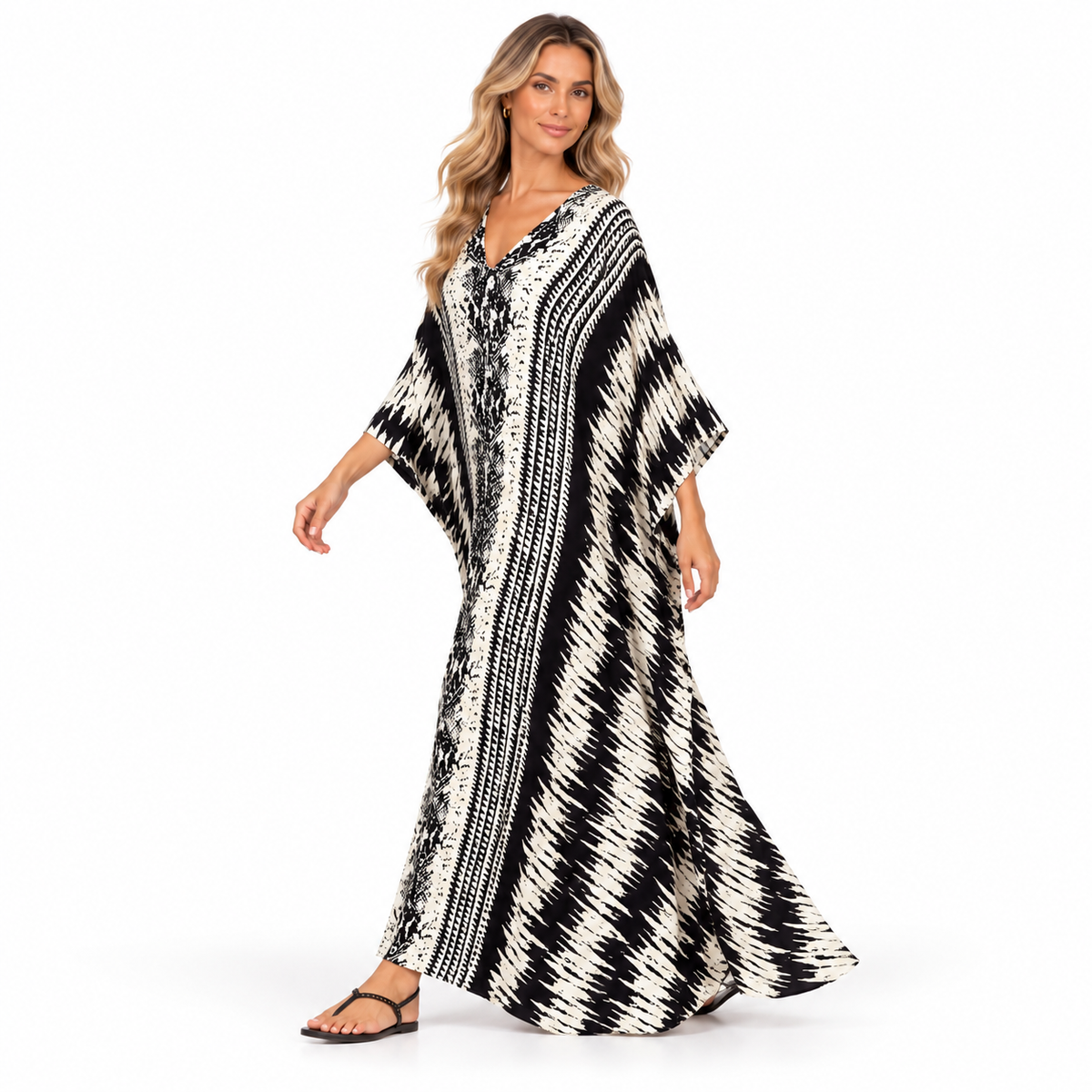 Elegant Black White Abstract Modern Kaftan-3