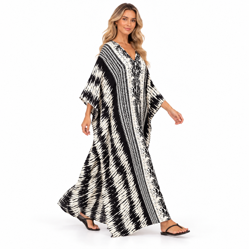 Elegant Black White Abstract Modern Kaftan-2