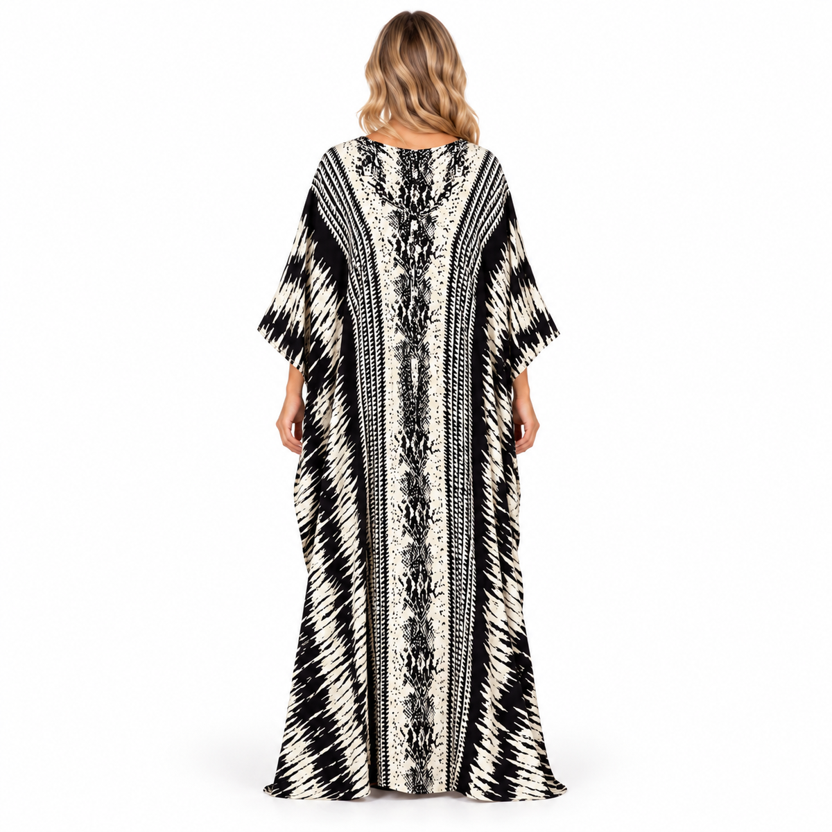 Elegant Black White Abstract Modern Kaftan-4