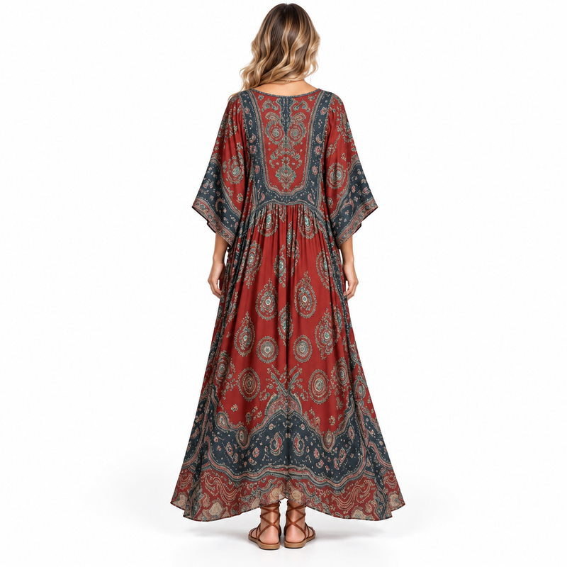 Rust Red Paisley Print Modern Kaftan-4