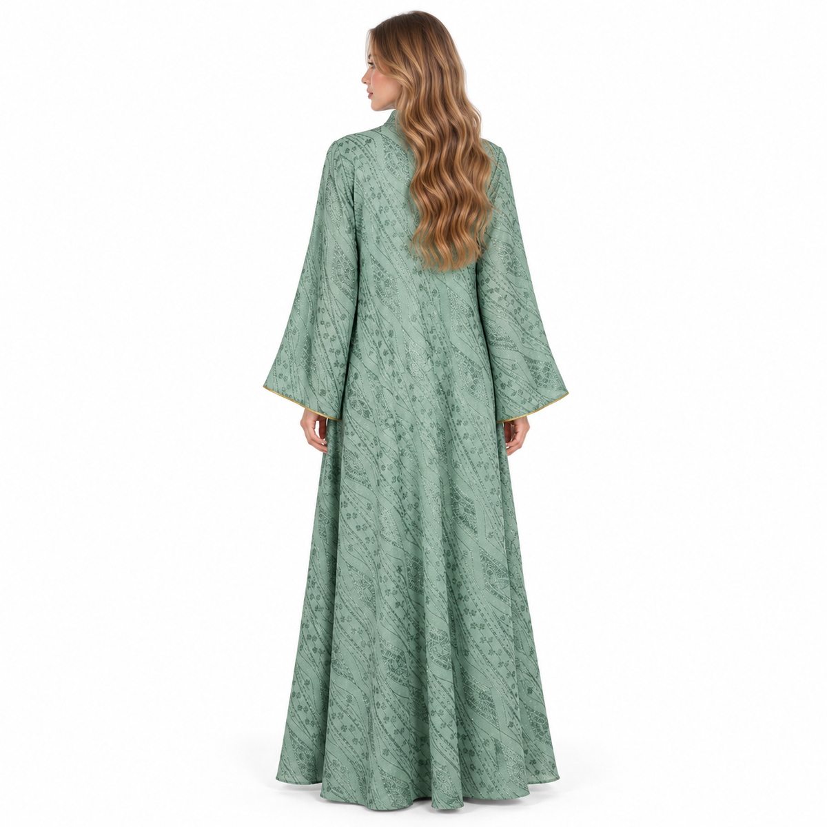 Elegant Mint Green Gold Sequin Kaftan-4