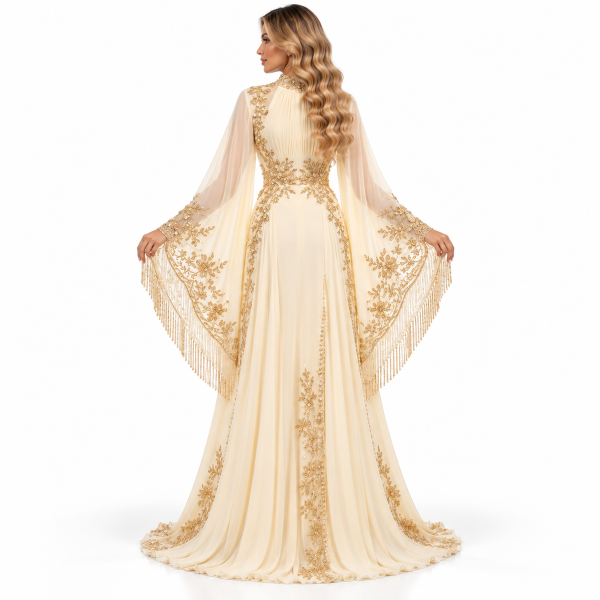 Elegant Ivory Gold Embroidery Modern Kaftan-4