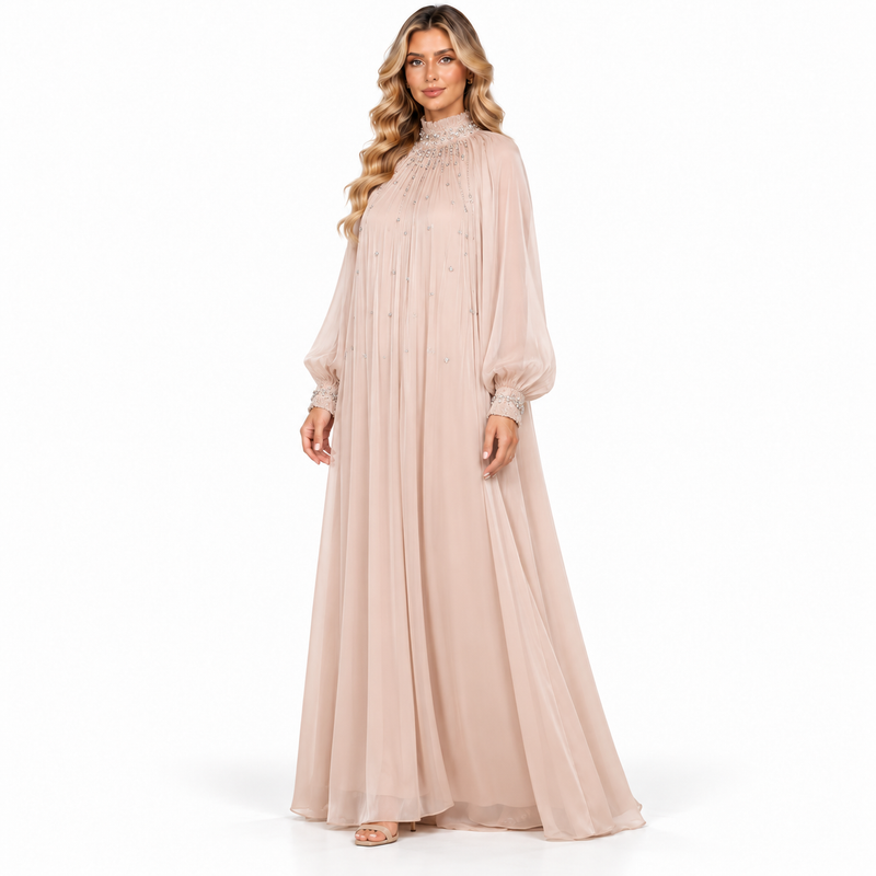 Elegant Blush Embellished Gown Modern Kaftan-2