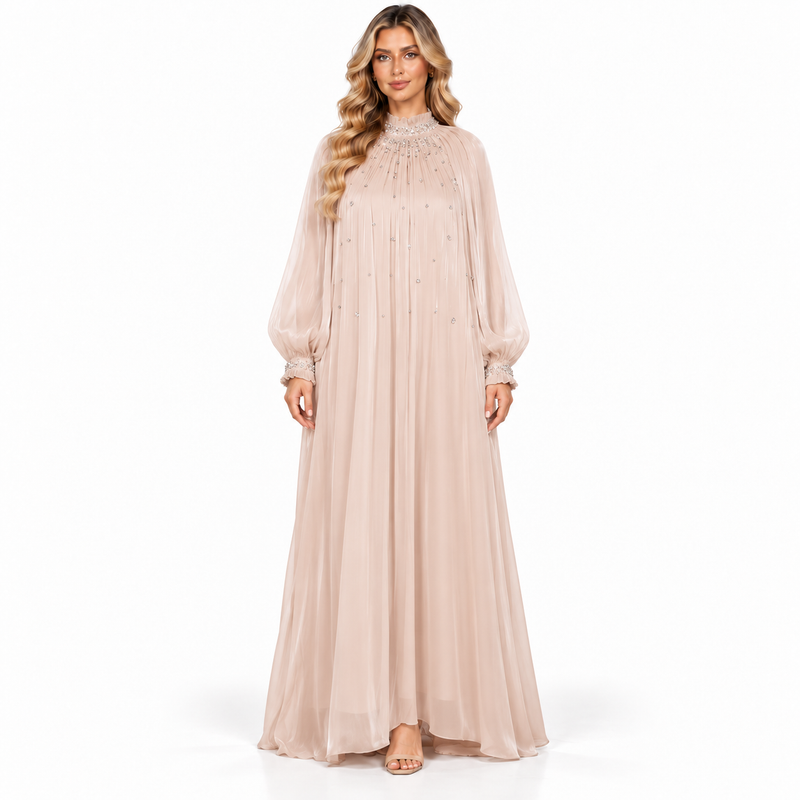 Elegant Blush Embellished Gown Modern Kaftan-1