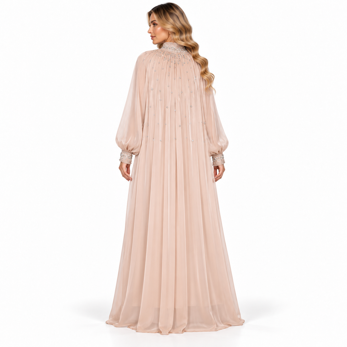Elegant Blush Embellished Gown Modern Kaftan-4
