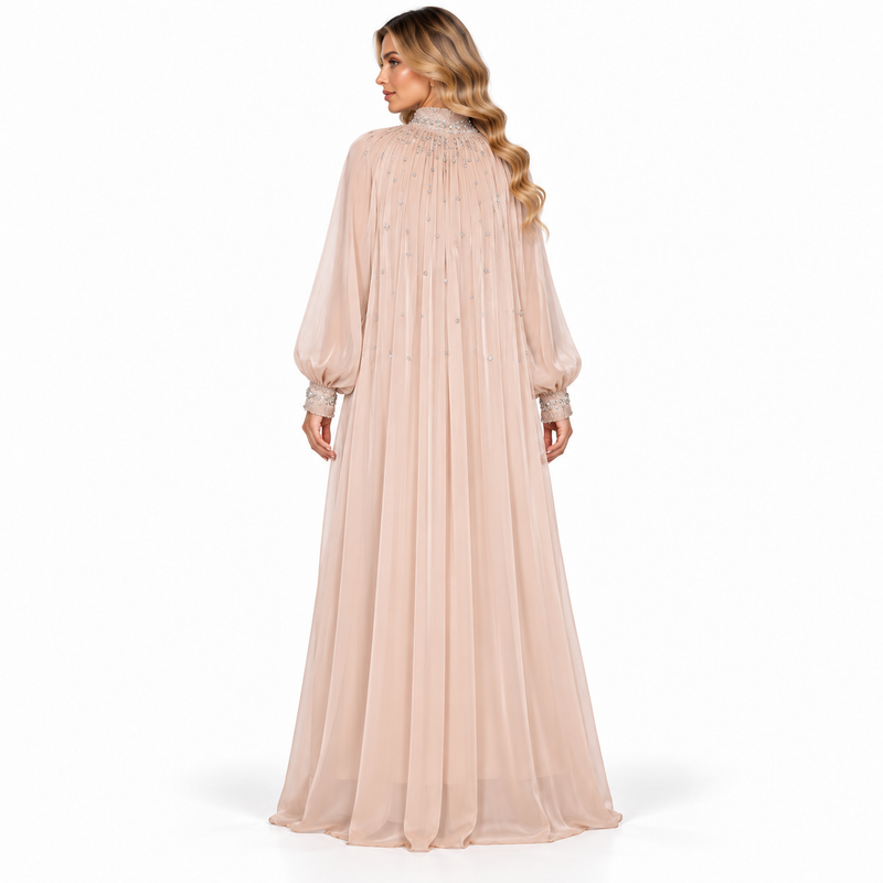 Elegant Blush Embellished Gown Modern Kaftan-4