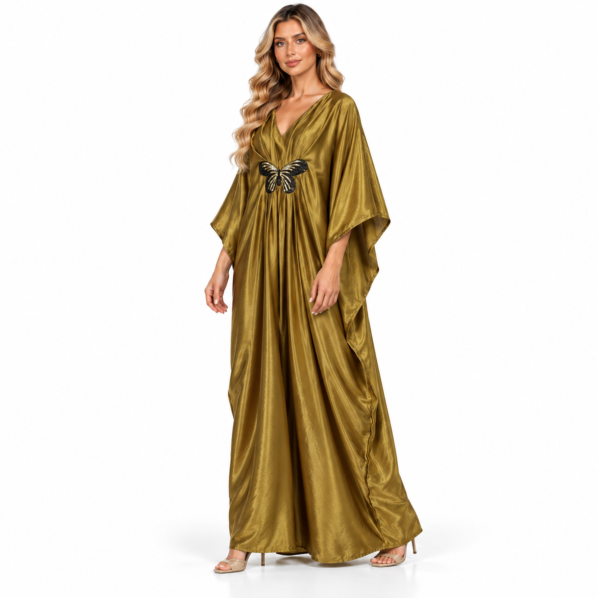 Modern Kaftan Golden Butterfly Satin Dress-2