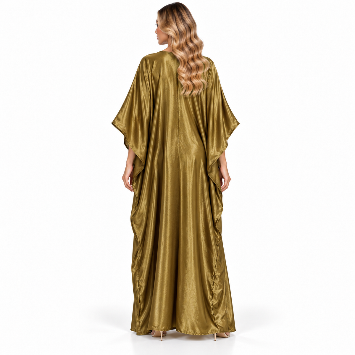 Modern Kaftan Golden Butterfly Satin Dress-4