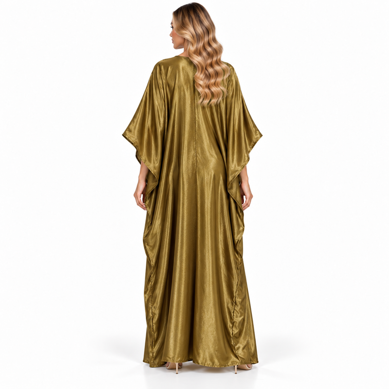 Modern Kaftan Golden Butterfly Satin Dress-4